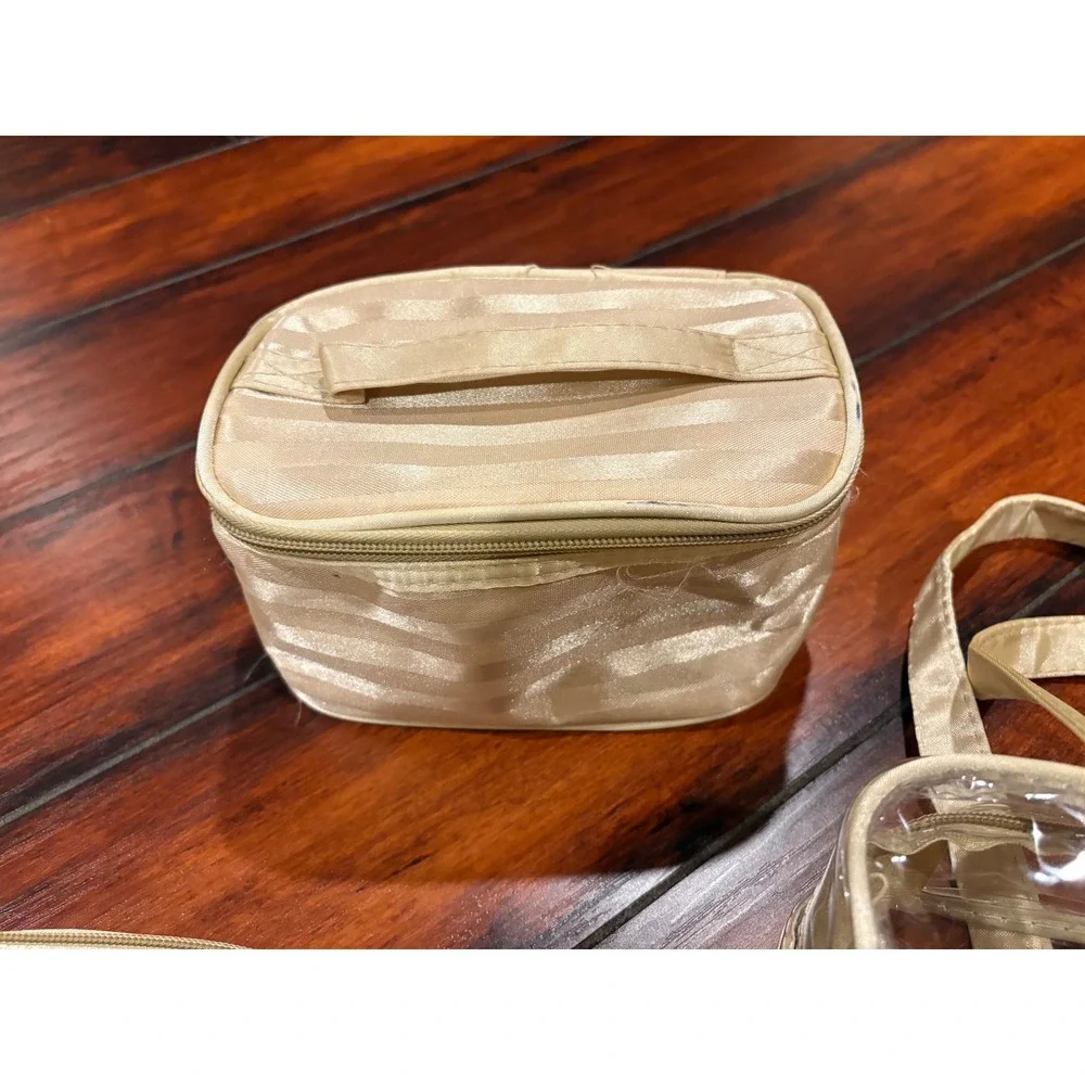 Bundle 4 Clear Cosmetic‎ Bag Set Tan  Makeup Toiletry Organizer Pouch Travel